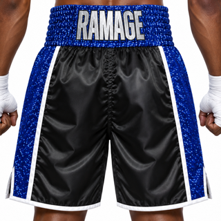 Side Stripe BX Black & Blue Connor Custom Boxing Shorts & Trunks