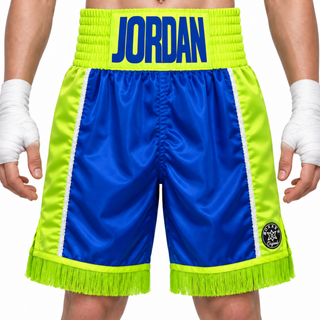 Side Stripe BX Blue & Neon green Custom Boxing Shorts & Trunks