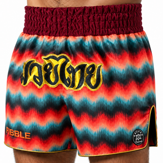 Maroon Suede Fidelis Muay Thai Shorts with thin waistband arch