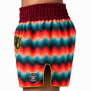 Maroon Suede Fidelis Muay Thai Shorts with thin waistband arch