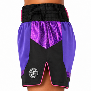Marina 212431 Muay Thai Shorts in dark purple and black satin