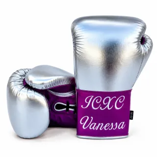 Silver and Purple Nicholas D boxing gloves