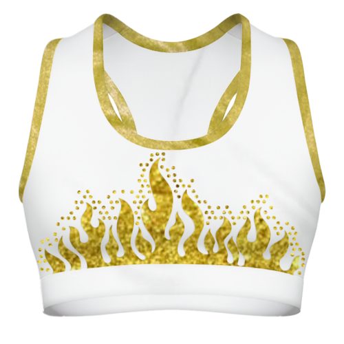 Flame Sports Bra – custom double-layer stretch Lycra fight top for boxing, Muay Thai and MMA, built for style, security and movement.