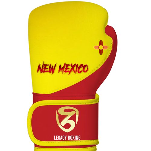 Quickfire Max velcro boxing gloves with a reshaped wrist strap and curved custom backhand panel shown in a blank layout.