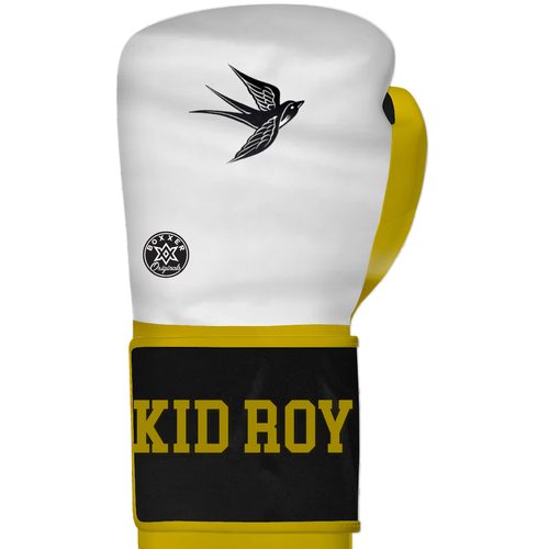 Quickfire Flex Classic velcro boxing gloves with a single wrist strap displayed in a custom colourway.