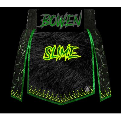 Thunder Gladiator custom gladiator boxing shorts with six-panel build and cracked side panels revealing a layered lava-style colour effect.