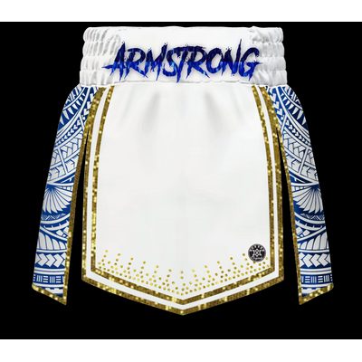 Tribal custom gladiator boxing shorts with fully sublimated tattoo-style artwork, structured panels and custom colour options for boxing and Muay Thai.