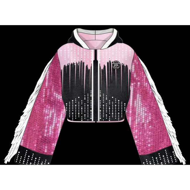 Shine Bright cropped women’s boxing jacket with eye-catching drip-effect finish and tailored female fit.